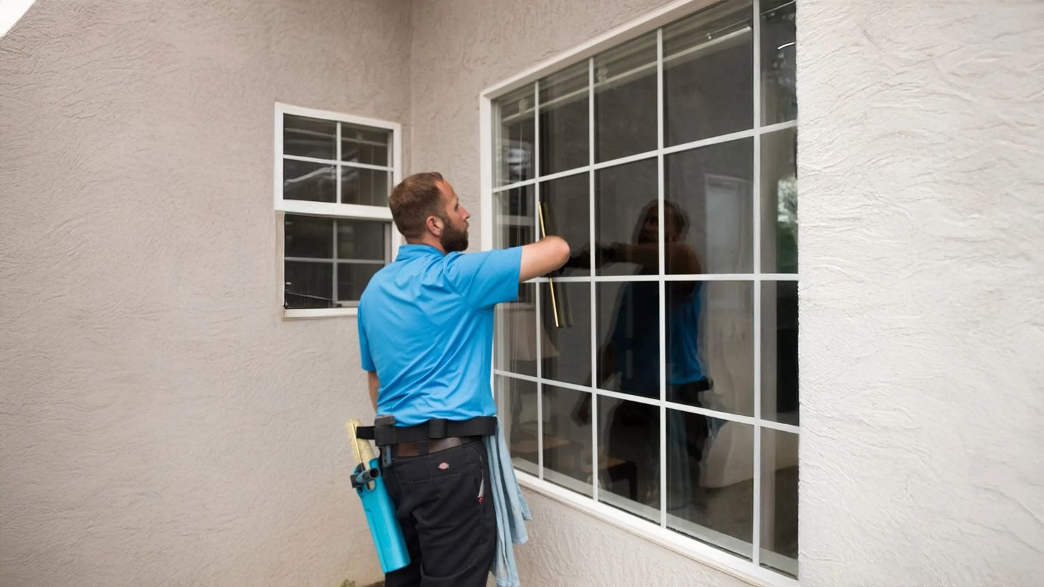 Gillette Window and Solar Cleaning technician cleaning a window